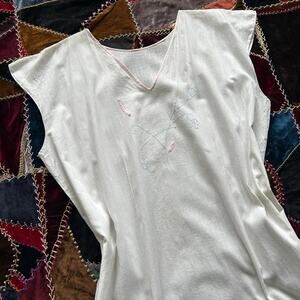 Vintage 20s Softest Cotton Embroidered Nightgown Midi Dress L